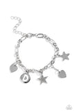 Legacy Letters - White - D Bracelet - Paparazzi Accessories Bracelet Bedazzle Me Pretty Mobile Fashion Boutique