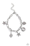 Legacy Letters - White - E Bracelet - Paparazzi Accessories Bracelet Bedazzle Me Pretty Mobile Fashion Boutique