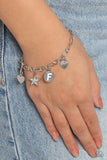 Legacy Letters - White - F Bracelet - Paparazzi Accessories Bracelet Bedazzle Me Pretty Mobile Fashion Boutique