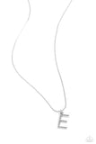 Letter of the Law - E - White Necklace - Paparazzi Accessories Necklace Bedazzle Me Pretty Mobile Fashion Boutique