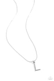 Letter of the Law - L - White Necklace - Paparazzi Accessories Necklace Bedazzle Me Pretty Mobile Fashion Boutique