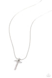 Letter of the Law - T - White Necklace - Paparazzi Accessories Necklace Bedazzle Me Pretty Mobile Fashion Boutique