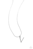 Letter of the Law - V - White Necklace - Paparazzi Accessories Necklace Bedazzle Me Pretty Mobile Fashion Boutique