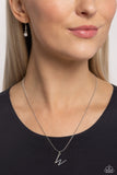 Letter of the Law - W - White Necklace - Paparazzi Accessories Necklace Bedazzle Me Pretty Mobile Fashion Boutique