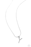 Letter of the Law - Y - White Necklace - Paparazzi Accessories Necklace Bedazzle Me Pretty Mobile Fashion Boutique