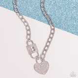 Lock Up Your Love - White Necklace - Paparazzi Accessories Necklace Bedazzle Me Pretty Mobile Fashion Boutique
