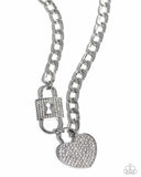 Lock Up Your Love - White Necklace - Paparazzi Accessories Necklace Bedazzle Me Pretty Mobile Fashion Boutique