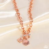 Locked Lady - Copper Necklace - Paparazzi Accessories Necklace Bedazzle Me Pretty Mobile Fashion Boutique