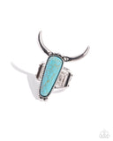 Longhorn Luxe - Blue Ring - Paparazzi Accessories Ring Bedazzle Me Pretty Mobile Fashion Boutique