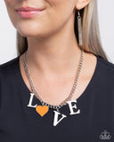 Lovely Lineup - Orange Necklace - Paparazzi Accessories Necklace Bedazzle Me Pretty Mobile Fashion Boutique