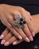 Luminescent Leaves - Black Ring - Paparazzi Accessories Ring Bedazzle Me Pretty Mobile Fashion Boutique