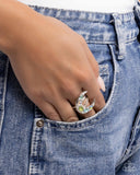Lunar Leader - Green Ring - Paparazzi Accessories Ring Bedazzle Me Pretty Mobile Fashion Boutique