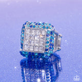 Medium SQUARE - Blue Ring - Paparazzi Accessories Ring Bedazzle Me Pretty Mobile Fashion Boutique