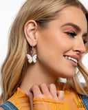 Melodic Mariposa - White Earrings - Paparazzi Accessories Earrings Bedazzle Me Pretty Mobile Fashion Boutique