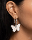 Melodic Mariposa - White Earrings - Paparazzi Accessories Earrings Bedazzle Me Pretty Mobile Fashion Boutique