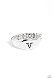 Monogram Memento - Silver - V Ring - Paparazzi Accessories Ring Bedazzle Me Pretty Mobile Fashion Boutique