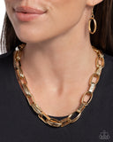 Motley In Motion - Gold Necklace - Paparazzi Accessories Necklace Bedazzle Me Pretty Mobile Fashion Boutique