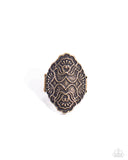Opulent Opera - Brass Ring - Paparazzi Accessories Ring Bedazzle Me Pretty Mobile Fashion Boutique