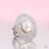 Ornamental Outline - White Ring - Paparazzi Accessories Ring Bedazzle Me Pretty Mobile Fashion Boutique