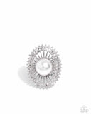Ornamental Outline - White Ring - Paparazzi Accessories Ring Bedazzle Me Pretty Mobile Fashion Boutique