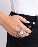 Ornamental Outline - White Ring - Paparazzi Accessories Ring Bedazzle Me Pretty Mobile Fashion Boutique