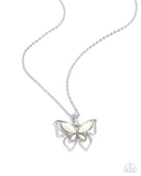 Papillon Persuasion - White Necklace - Paparazzi Accessories Necklace Bedazzle Me Pretty Mobile Fashion Boutique