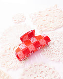 Patchwork Promise - Red Hair Clip - Paparazzi Accessories Hair Clip Bedazzle Me Pretty Mobile Fashion Boutique