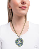 Peacock Patchwork - Brass Necklace - Paparazzi Accessories Necklace Bedazzle Me Pretty Mobile Fashion Boutique