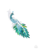 Peacock Pedestal - Blue Brooch - Paparazzi Accessories Brooch Bedazzle Me Pretty Mobile Fashion Boutique