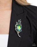 Peacock Pedigree - Green Brooch - Paparazzi Accessories Brooch Bedazzle Me Pretty Mobile Fashion Boutique