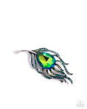 Peacock Pedigree - Green Brooch - Paparazzi Accessories Brooch Bedazzle Me Pretty Mobile Fashion Boutique