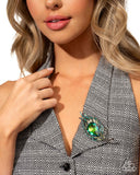 Peacock Pedigree - Green Brooch - Paparazzi Accessories Brooch Bedazzle Me Pretty Mobile Fashion Boutique