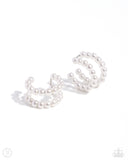 PEARLS Just Want to Have Fun - White Cuff Earrings - Paparazzi Accessories Post Earrings Bedazzle Me Pretty Mobile Fashion Boutique