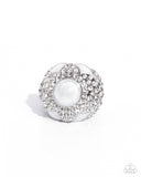 Pearly Podium - White Ring - Paparazzi Accessories Ring Bedazzle Me Pretty Mobile Fashion Boutique