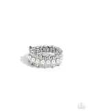 Pearly Provision - White Ring - Paparazzi Accessories Ring Bedazzle Me Pretty Mobile Fashion Boutique