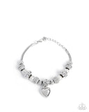 Pensive Polish - White Bracelet - Paparazzi Accessories Bracelet Bedazzle Me Pretty Mobile Fashion Boutique