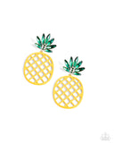 Pineapple Passion - Yellow Post Earrings - Paparazzi Accessories Post Earrings Bedazzle Me Pretty Mobile Fashion Boutique