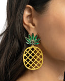 Pineapple Passion - Yellow Post Earrings - Paparazzi Accessories Post Earrings Bedazzle Me Pretty Mobile Fashion Boutique