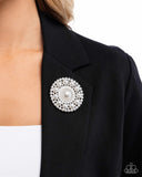 Posh Paladin - White Brooch - Paparazzi Accessories Brooch Bedazzle Me Pretty Mobile Fashion Boutique