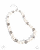 Posh Pattern - White Necklace - Paparazzi Accessories Necklace Bedazzle Me Pretty Mobile Fashion Boutique