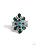Pronged Panorama - Green Ring - Paparazzi Accessories Ring Bedazzle Me Pretty Mobile Fashion Boutique