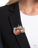 Pumpkin Pattern - White Brooch - Paparazzi Accessories Brooch Bedazzle Me Pretty Mobile Fashion Boutique