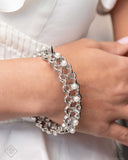PUNK History - White Bracelet - Paparazzi Accessories Bracelet Bedazzle Me Pretty Mobile Fashion Boutique