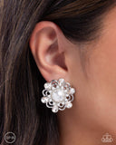 Relatable Radiance - White Clip-On Earrings - Paparazzi Accessories Clip-On Bedazzle Me Pretty Mobile Fashion Boutique