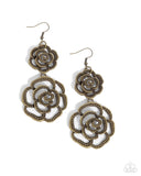 Reminiscent Rosette - Brass Earrings - Paparazzi Accessories Earrings Bedazzle Me Pretty Mobile Fashion Boutique
