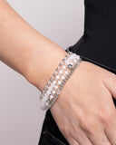 Ringing Endorsement - White Bracelet - Paparazzi Accessories Bracelet Bedazzle Me Pretty Mobile Fashion Boutique