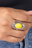 Safari Sightseer - Yellow Ring - Paparazzi Accessories Ring Bedazzle Me Pretty Mobile Fashion Boutique