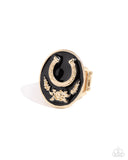 Santa Fe Stallion - Black Ring - Paparazzi Accessories Ring Bedazzle Me Pretty Mobile Fashion Boutique