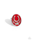 Santa Fe Stallion - Red Ring - Paparazzi Accessories Ring Bedazzle Me Pretty Mobile Fashion Boutique