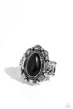 SCALLOPED in Stone - Black Ring - Paparazzi Accessories Ring Bedazzle Me Pretty Mobile Fashion Boutique